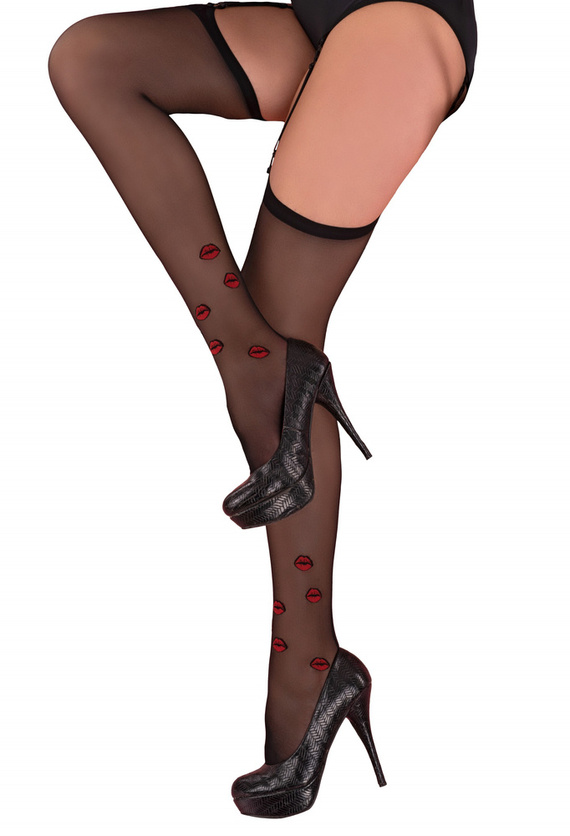 Crimson Lipstick Black 20 DEN LivCo Corsetti Moda reggicalze