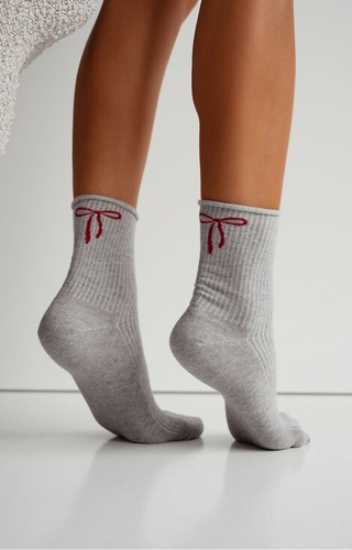 0200-193 Calze da donna con fiocco Milena grigio-cotone a coste