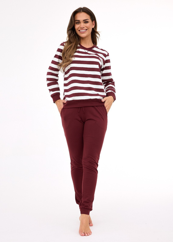 635/468 Pigiama donna Cornette Molly 3 | Cotone, righe ecrù-marrone, pantaloni con tasche