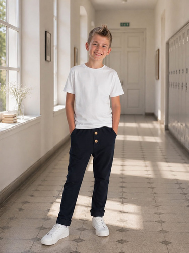 Adaś Bambarillo Pantaloni da Bambino in Cotone Blu con Bottoni