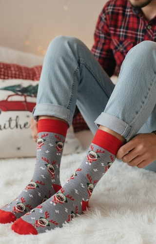 1290-036 Calzini da uomo Mopsy Milena grigio-natalizio-cotone