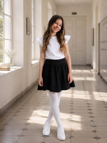 Eliza Bambarillo Gonna Nera da Ragazza con Pizzo in Cotone