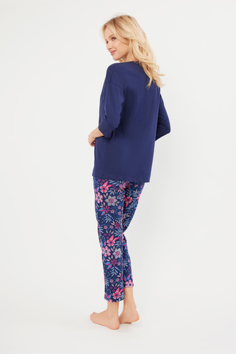 Pigiama Folk da donna maniche 3/4, pantaloni 7/8 Moda italiana - blu navy/stampa