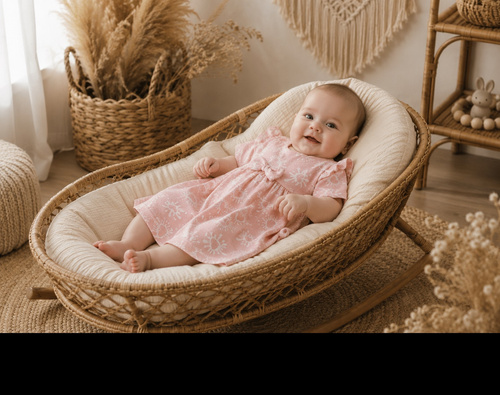 Sukienka niemowlęca Mamatti SK16332 rosa in cotone con cuoricini