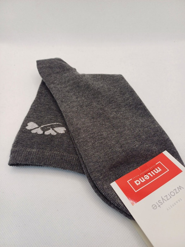 Milena 0200-178 - Calze da donna in cotone con motivo fine e filo di lurex | Produzione polacca - melange scuro