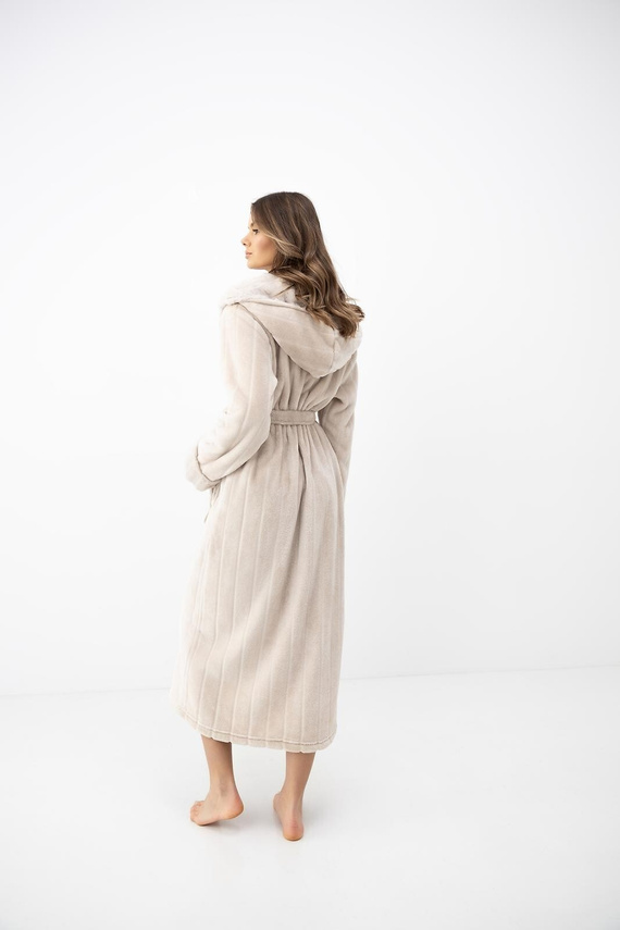 Sensis Evora Vestaglia Donna Lunga Beige con Cappuccio Morbida a Righe