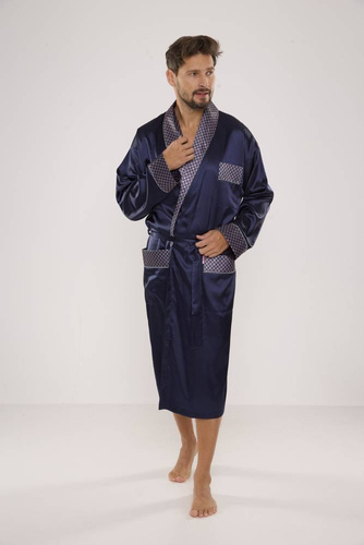 940 Forex accappatoio da uomo in raso - blu navy