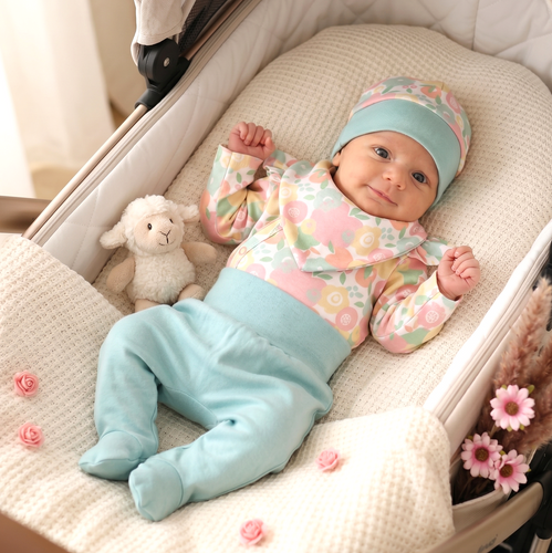 Completo neonato NINI Colorful Fruits cotone biologico body ghettina cuffietta