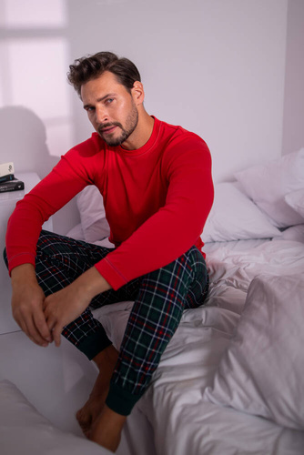 Fogo Pigiama uomo manica lunga, pantaloni lunghi Moda italiana - rosso/stampa