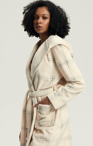 43596 Vestaglia da donna Danna Henderson bianca - con cappuccio, a quadretti