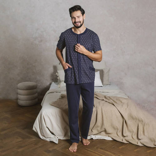 Ricardo Pigiama uomo manica corta, pantaloni lunghi Moda italiana - blu navy