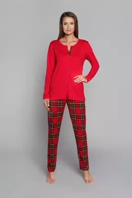 Pigiama da donna Zorza a maniche lunghe, pantaloni Moda Italiana - rosso/stampa