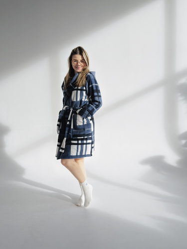 031 Coperta accappatoio De Lafense - caldo accappatoio da donna in pile Super Cozy, blu