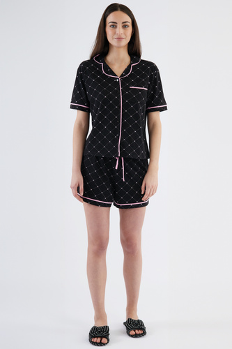 Coraline Pigiama donna Sorbetto nero - top camicia, pantaloncini corti, 100% cotone