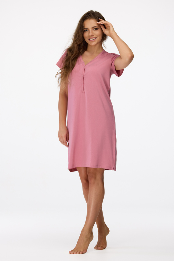 no. 20 Camicia da notte per la gravidanza Senizo rosa antico - 100% cotone, manica corta, allattamento con bottone