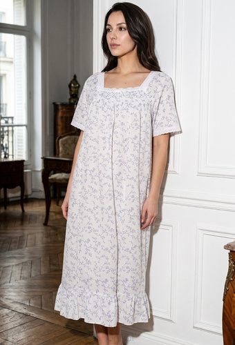 Camicia da notte Unikat Agnes 100% cotone lunga estiva con balza
