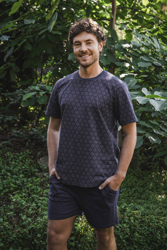 Ricardo Pigiama da uomo a maniche corte, pantaloncini Moda italiana - blu navy/stampa