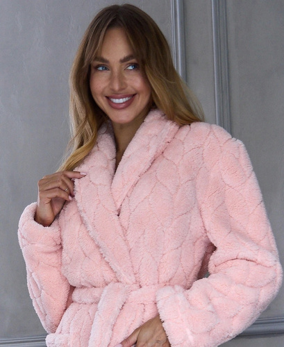 Accappatoio donna L&L 2637 Dallie lungo morbido con collo sciallato albicocca