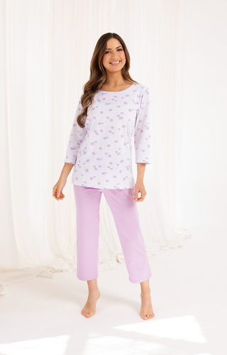 720 Pigiama da donna Regina viola - cotone, maniche 3/4, pantaloni 7/8
