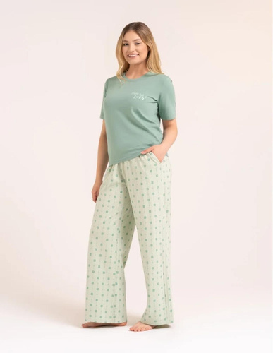 Pigiama donna Moraj PDD4300-023 verde in cotone pantaloni lunghi con stampa