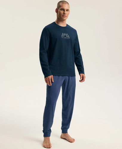 Pigiama uomo Henderson 45455 Indigo blu navy 100% cotone flanella