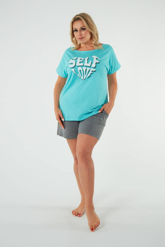 Selfie Pigiama da donna a manica corta, pantaloncini Moda italiana - turchese/melange