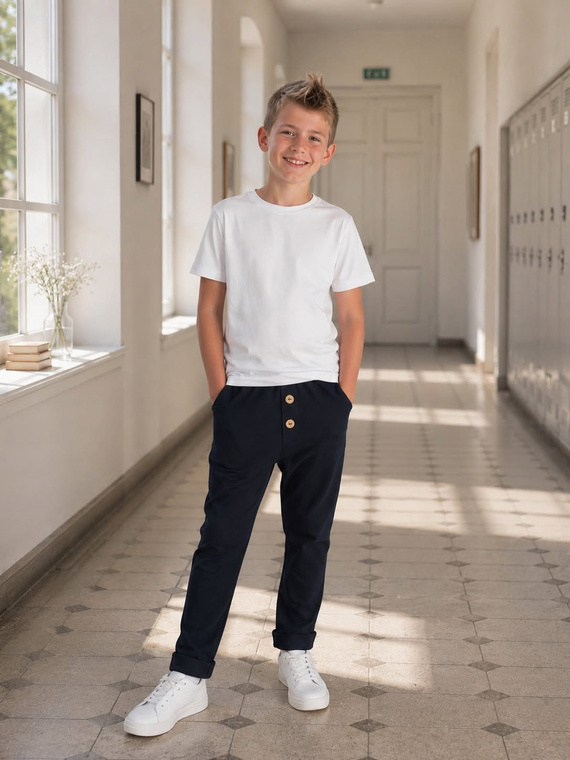 Adaś Bambarillo Pantaloni da Bambino in Cotone Blu con Bottoni