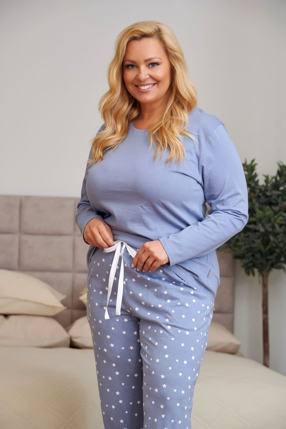 Pigiama donna Doctor Nap 7555 100% cotone blu pantaloni lunghi stelle