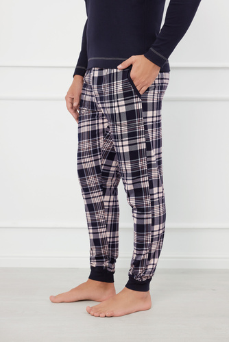 Brit Pajamas Uomo manica lunga, pantaloni lunghi Moda italiana - blu navy/stampa