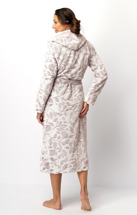 LGL 545 Vestaglia da donna Key ecru-mocca - morbida, con cappuccio, legata in vita