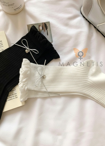 Magnetis CC-251103 calze donna cotone con balza e fiocco elegante white