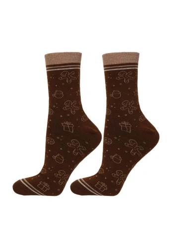 Calzini da donna Moraj CSL250-962 natalizi con motivo di pan di zenzero, in scatola regalo