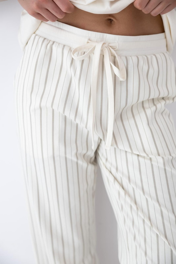 Pigiama donna Soleil Sensis ecru-beige, cotone, manica corta, pantaloni lunghi