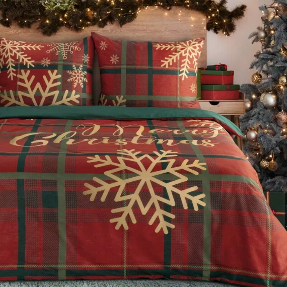 Biancheria da letto natalizia Eurofirany Estrella 100% cotone rosso verde