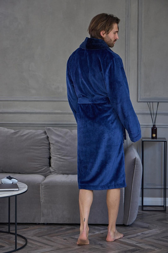 Accappatoio Uomo L&L 2662 Clever Morbido Caldo con Colletto a Sciarpa Blu