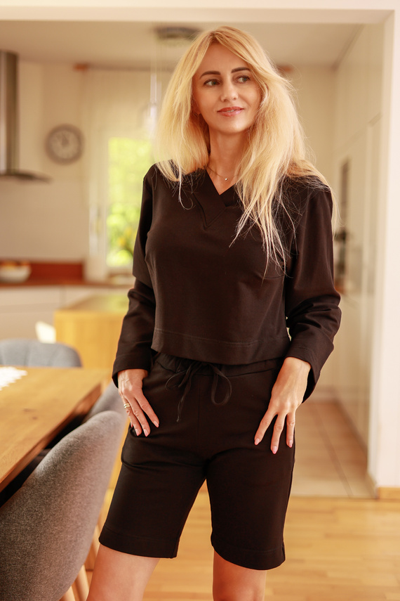 Diego - set donna: blusa + pantaloncini, 95% cotone 5% elastan | marca polacca Mirale - nero