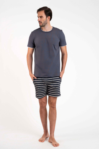 Lars Pigiama da uomo a maniche corte, pantaloni corti Moda italiana - stampa grafite/grafite