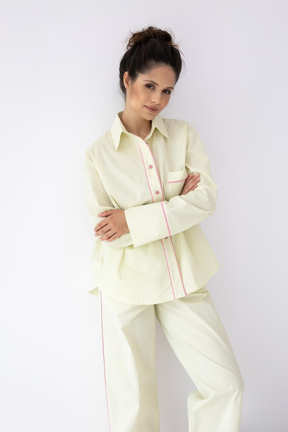 Pigiama donna Sensis Raven lime – cotone, camicia con bottoni e pantaloni