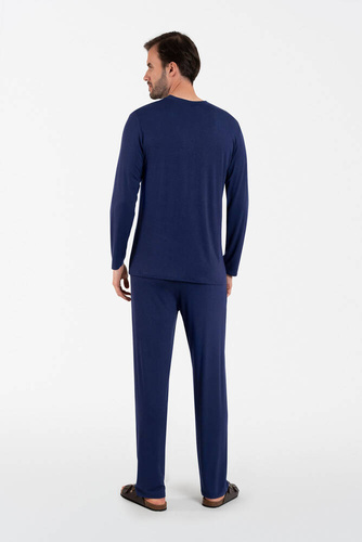 Akord Pigiama uomo manica lunga, pantaloni lunghi Moda italiana - blu navy
