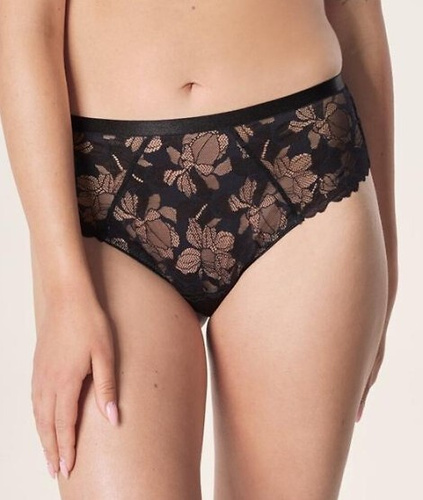 Slip bikini Hanna Mefemi - a vita alta, in pizzo, con rete beige