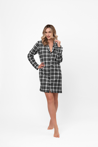 Camicia da notte da donna Klara - manica lunga, cotone, a quadri, sbottonata Moda italiana