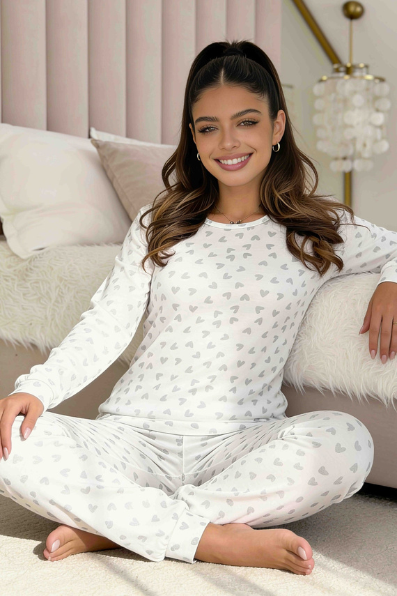 Donna Dani Long pigiama donna in cotone rosa, maglia a coste, pantaloni a quadri