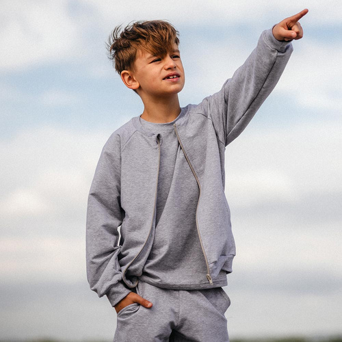 Simply Comfy Felpa bomber grigio Eevi per bambini - cotone, leggera, senza cappuccio