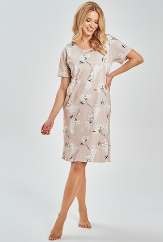 3538 Fiora Camicia da notte donna Taro - 100% cotone, stampa floreale, lunghezza al ginocchio | Camicia leggera per l'estate