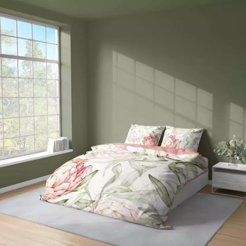 5431 Una biancheria da letto in microfibra 3D con grandi fiori e foglie di protea - Detexpol