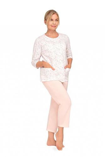 201 Maria II Pigiama donna Martel arancione 33- cotone, camicia floreale, manica 3/4, pantaloni 3/4, sleep comfort