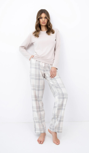 Pigiama donna Sensis Sable beige in bambù, manica lunga, pantaloni a quadri
