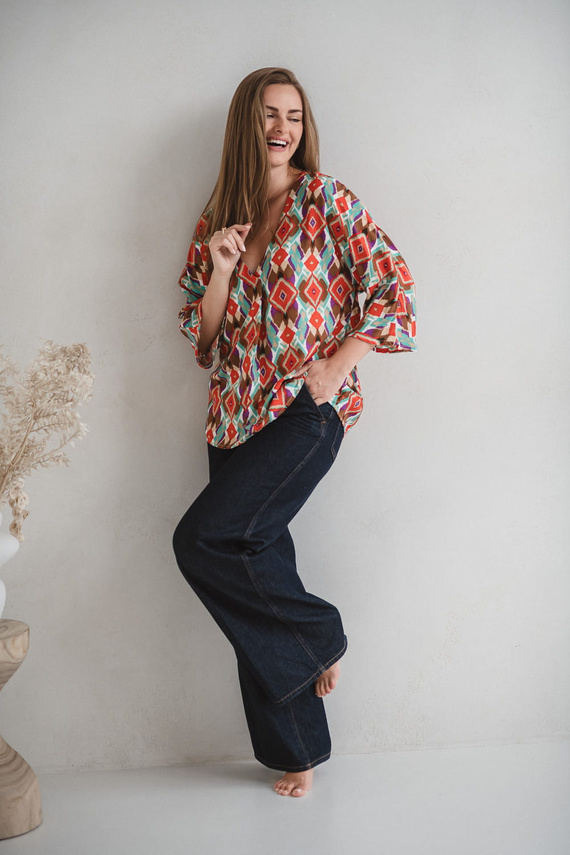 Blusa premaman Bahama Mama Milk&Love con stampa boho - viscosa, manica 3/4, oversize