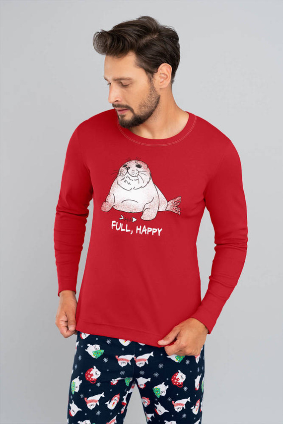 Pigiama Elder Uomo manica lunga, pantaloni lunghi Moda Italiana- rosso/stampa blu navy