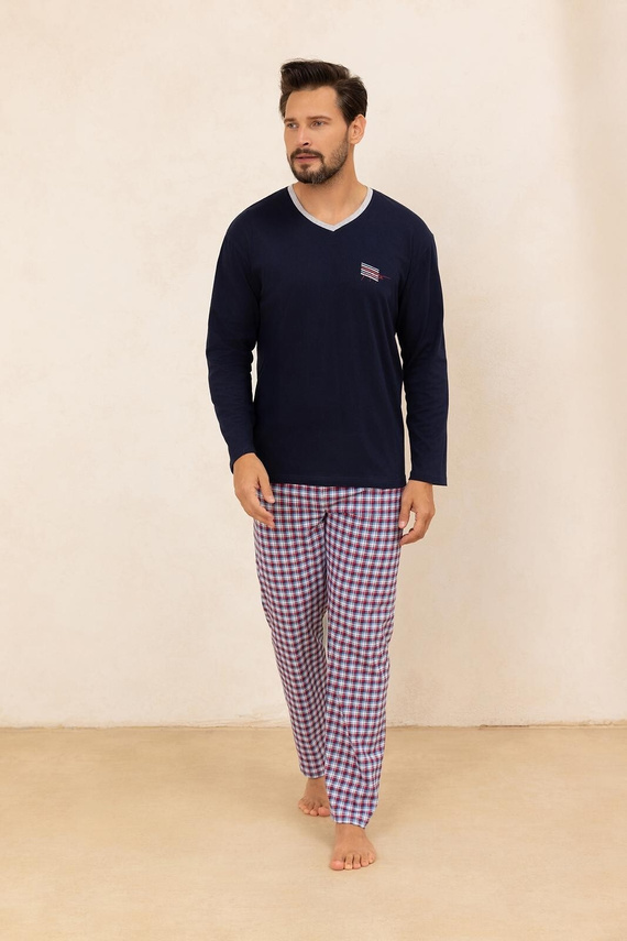 Pigiama da uomo Regina 491 blu navy - cotone, manica lunga, comodo e classico
